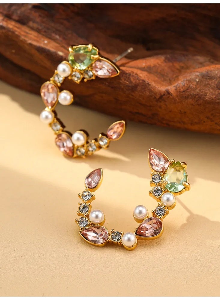 Vintage crystal pearl petal earrings - Image 3