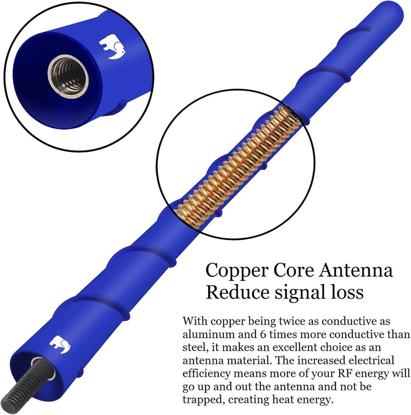 ONE250 8" inch Spiral Flexible Copper Core Antenna, Compatible with Jeep Wrangler JK JKU JL JLU Rubicon Sahara Gladiator (JL) [JT] Renegade Cherokee - Designed for Optimized FM/AM Reception (Blue) - Image 2