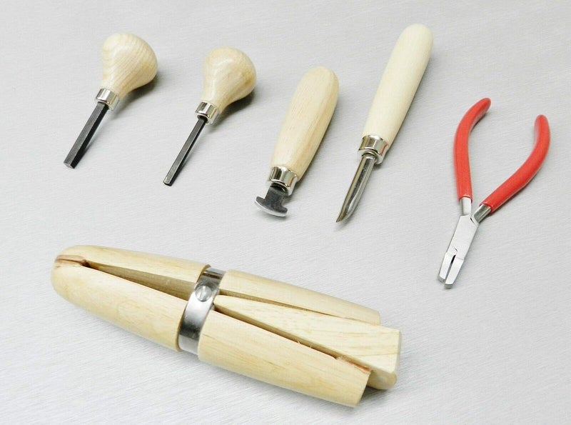 OSCAR KHAMBATI Stone Setting Tool Kit Bezel Roller Burnisher Plier Prong Pusher Jewelry Silver and Brown 6 Pieces Set - Image 1