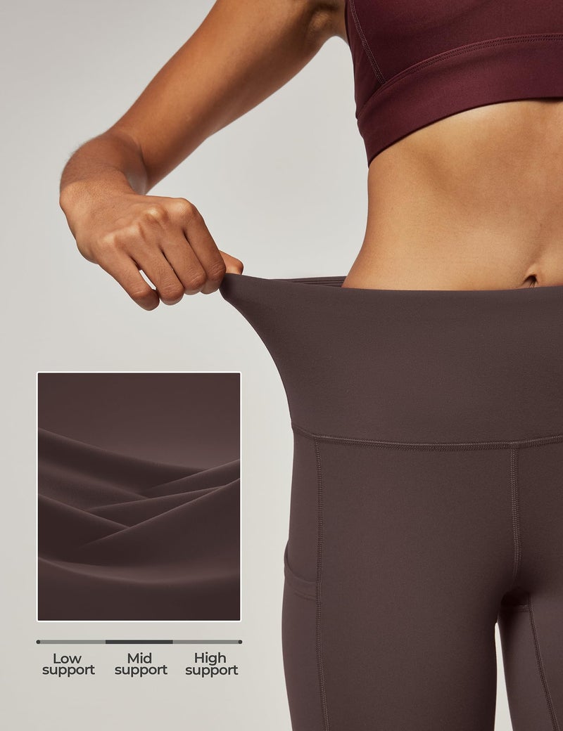 IUGA High Waist Yoga Pants with Pockets, Leggings for Women Tummy Control, Workout Leggings for Women 4 Way Stretch Espresso - Image 4