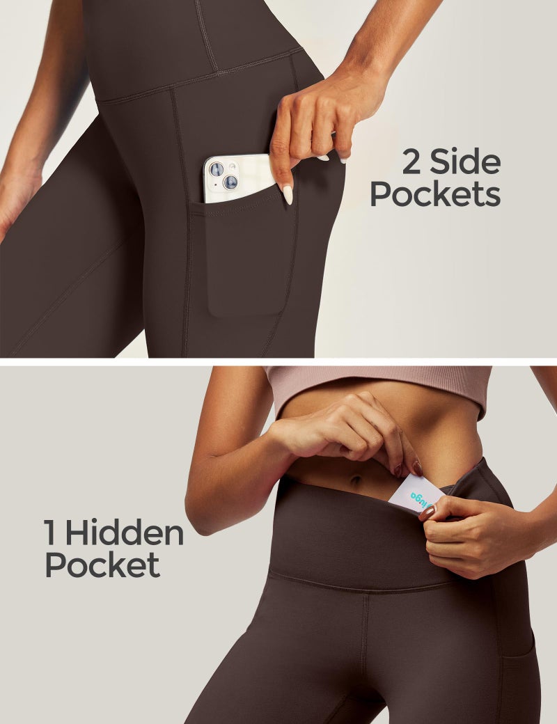 IUGA High Waist Yoga Pants with Pockets, Leggings for Women Tummy Control, Workout Leggings for Women 4 Way Stretch Espresso - Image 3
