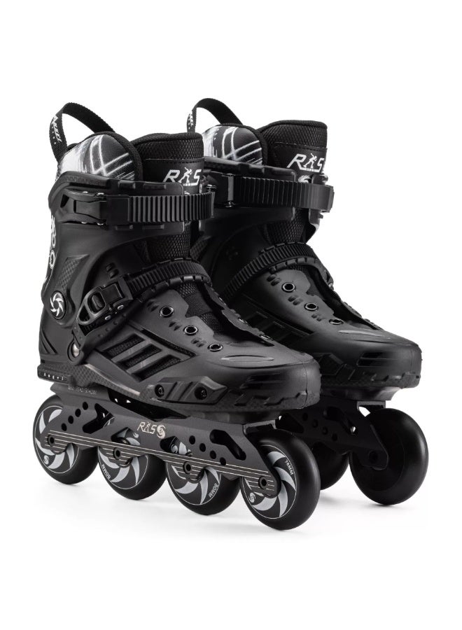 RS Adjustable Inline Skates for Teens & Adults - Professional Roller Skates with Triple-Strap Locking System, Lightweight Frame, Breathable Liner, 4-Wheel Glide, Black - Black - Image 1