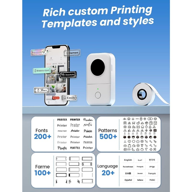 D30 Label Maker Machine with Tape - Thermal Bluetooth Portable Sticker Printer Wireless Labeler for iPhone Android Phone Tablet Home Kitchen School Office Use 12mm Tape Width Rechargeable Battery - Image 5