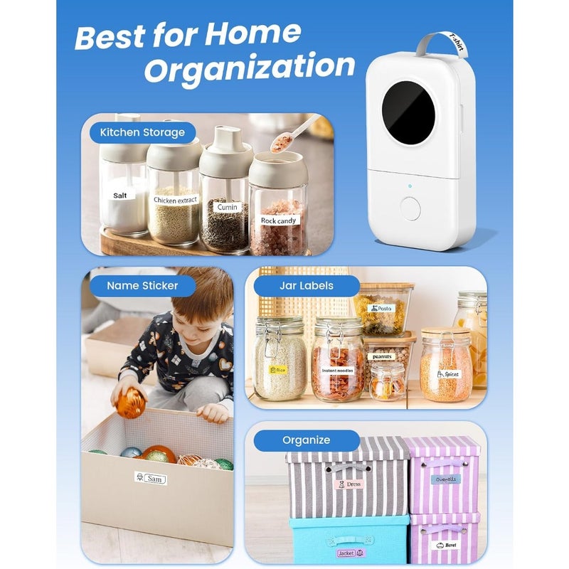 D30 Label Maker Machine with Tape - Thermal Bluetooth Portable Sticker Printer Wireless Labeler for iPhone Android Phone Tablet Home Kitchen School Office Use 12mm Tape Width Rechargeable Battery - Image 2