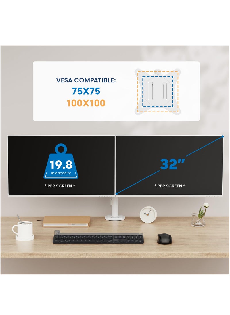 XiuWoo - Dual Monitor Mount for Desk, Adjustable Tilt Swivel on Double Monitor Mounts for Screens up to 32 inch, Dual Monitor Arms for 2 Monitors, VESA 75x75 and 100x100,with C-clamp and Grommet - Image 1
