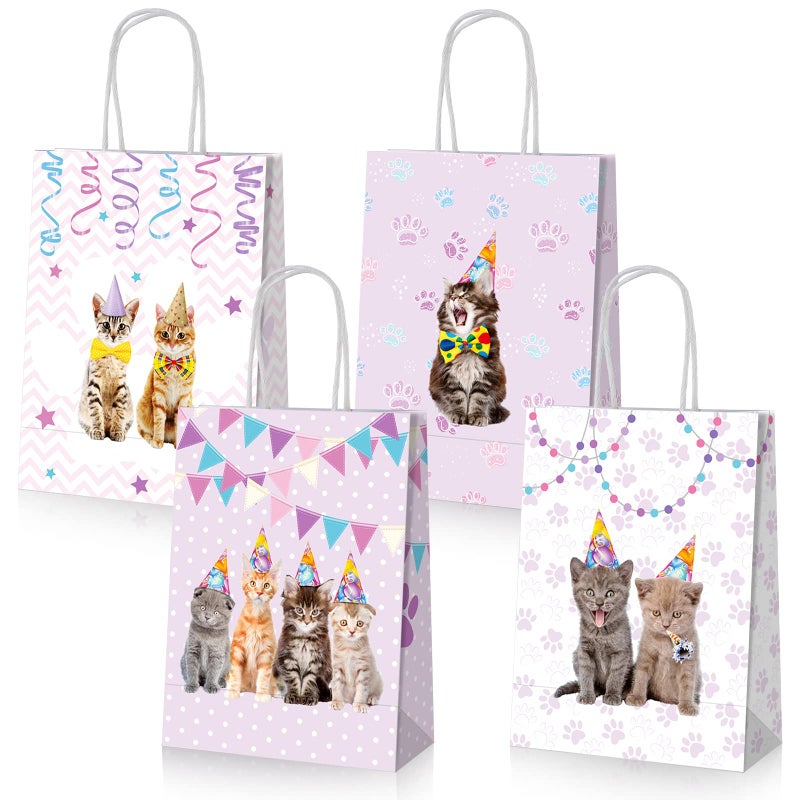 Yisong 12 Pcs Cat Party Favor Bags Cat Theme Goodie Bags Candy Treats Bag Birthday Party Decoration Supplies Pet Favors Pet Animal Birthday Supplies - Image 2