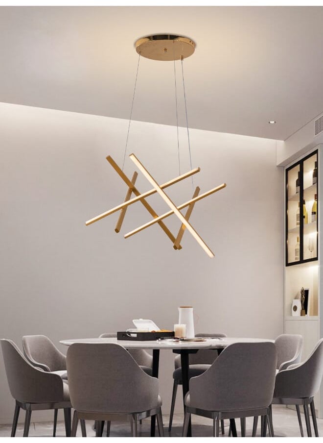 Best Power 6565-GD 6 Light Dimmable LED Chandelier With 3 Brightness Levels | Modern LED Linear Pendant Lighting Gold Adjustable Ceiling Light Fixture for Dining Room Living Room  - Image 1