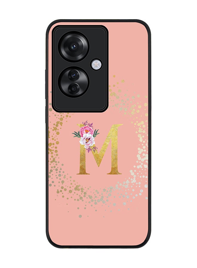 Stylizedd Rugged Black edge case for Oppo Reno11 F / Oppo F25 Pro 5G, Slim fit Soft Cover Custom Monogram Initial Letter Floral Pattern Alphabet - M (Rose Pink) - Image 1