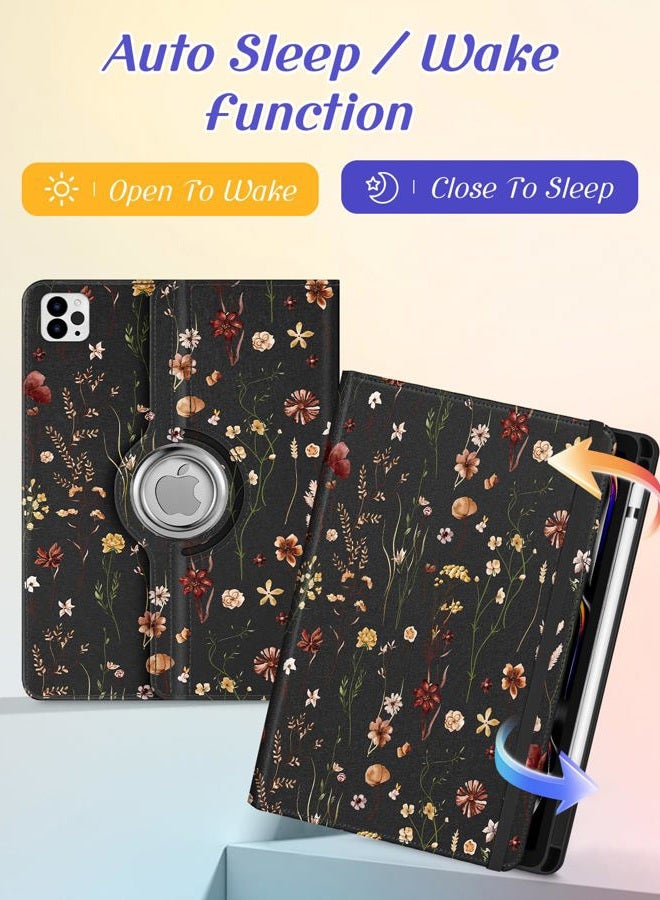 Kidcube for iPad Pro 11 Inch Case M4 2024 5th Generation - Women Girls Cute Rotating Stand Folio Cover with Pencil Holder & Card Slot Girly Flowers Floral Design for iPad Pro 11'' Case 2024 M4 5th Gen - Image 4