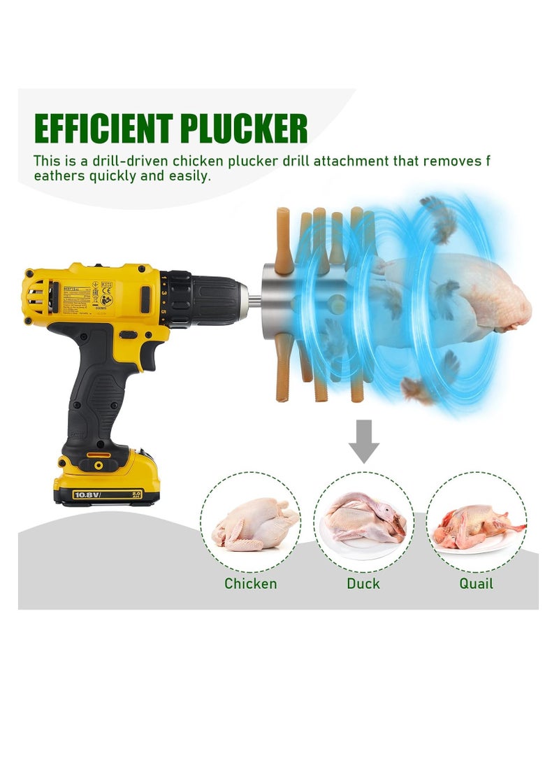 KASTWAVE 18 Fingers Small Chicken Plucker Drill Attachment, 0.4" Shank Stainless Steel Chicken Plucker Machine, Soft Fingers Poultry Feather Remover, Steel Poultry Defeathering Machine for Duck Goose Turkey  - Image 2
