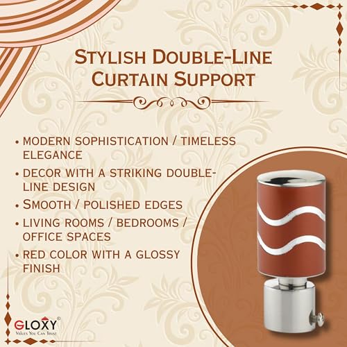 GLOXY Stainless Steel Brackets Parda Holder with Support 1 Inch Curtains Rod Pocket Finials Designer Door and Window Curtain Holders and Rod Support Fittings (Red 6 Pair Set) - Image 3