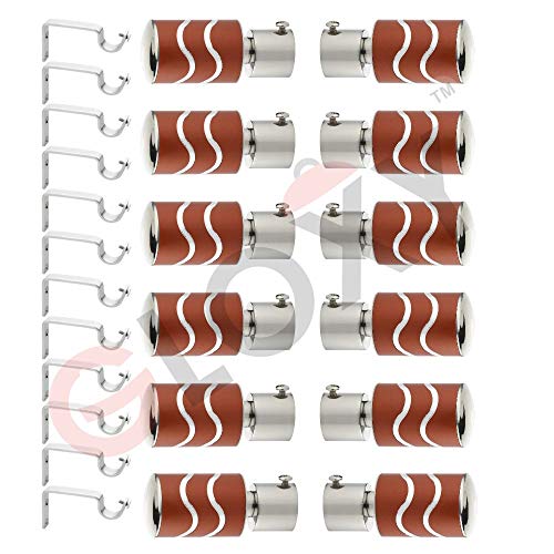 GLOXY Stainless Steel Brackets Parda Holder with Support 1 Inch Curtains Rod Pocket Finials Designer Door and Window Curtain Holders and Rod Support Fittings (Red 6 Pair Set) - Image 1