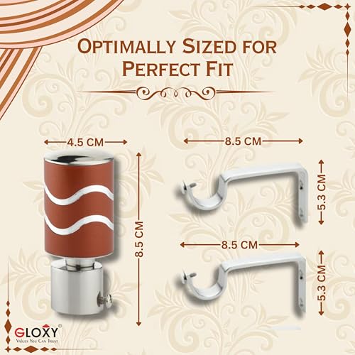 GLOXY Stainless Steel Brackets Parda Holder with Support 1 Inch Curtains Rod Pocket Finials Designer Door and Window Curtain Holders and Rod Support Fittings (Red 6 Pair Set) - Image 4