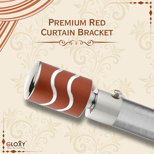 GLOXY Stainless Steel Brackets Parda Holder with Support 1 Inch Curtains Rod Pocket Finials Designer Door and Window Curtain Holders and Rod Support Fittings (Red 6 Pair Set) - Image 2