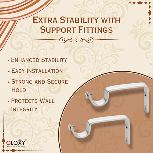 GLOXY Stainless Steel Brackets Parda Holder with Support 1 Inch Curtains Rod Pocket Finials Designer Door and Window Curtain Holders and Rod Support Fittings (Red 6 Pair Set) - Image 5