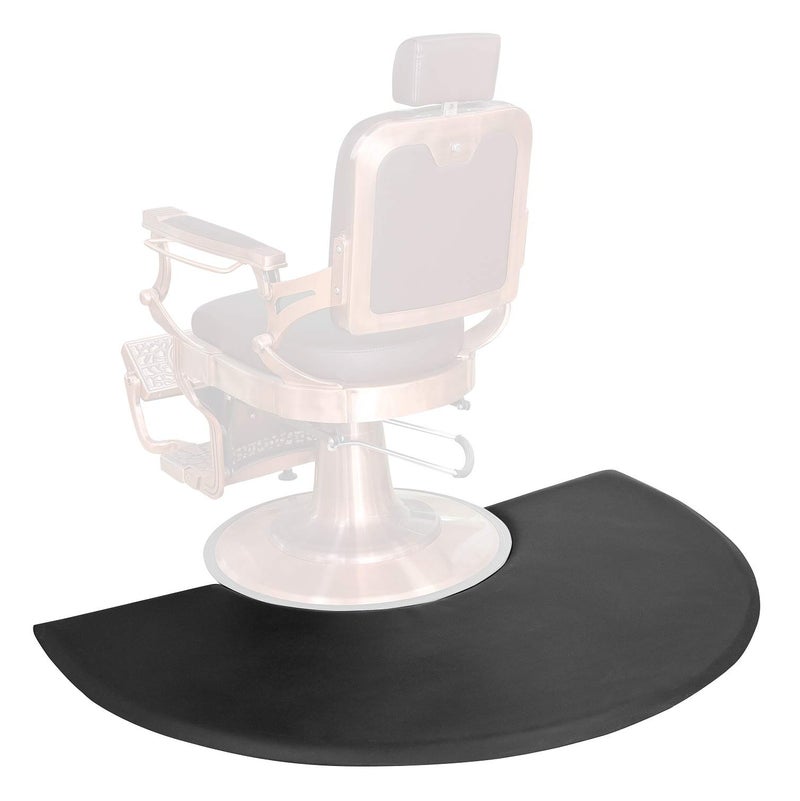 Kaleurrier كرسي حلاقة كيلوريير مع حصيرة مضادة للإرهاق 5 قدم × 3 قدم مع قطع نصف دائري لمحطة الحلاقين مقاومة للانزلاق مقاومة للماء بسماكة 1 بوصة وسادة فوم سوداء