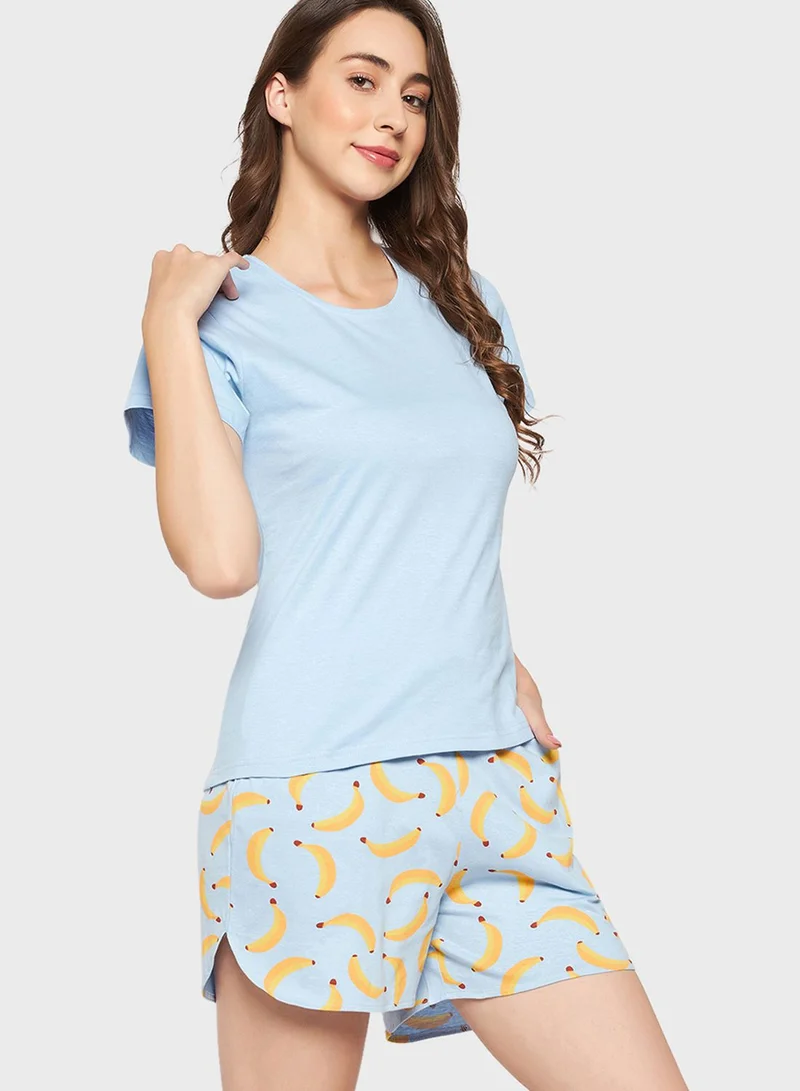 Clovia Round Neck T-Shirt & Pyjama Set