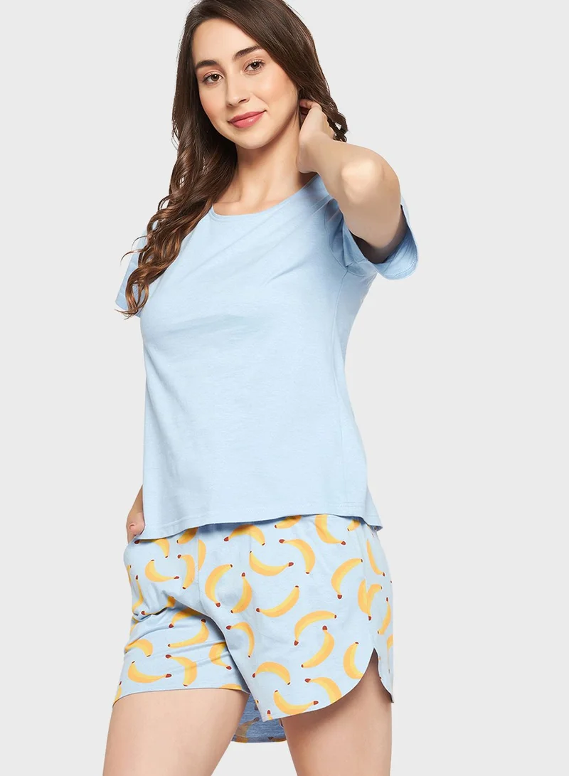 Clovia Round Neck T-Shirt & Pyjama Set