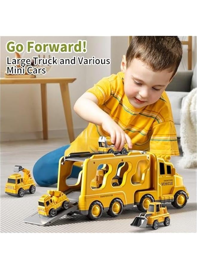 Truck Toys for 3 4 5 6 Years Old Boys, Toddler Car Toys for Toddler Boys Ages 3-5, Construction Toys Car Carrier Vehicle Toy Set, Kids Toys Truck Set for Age 3-9  - Image 5
