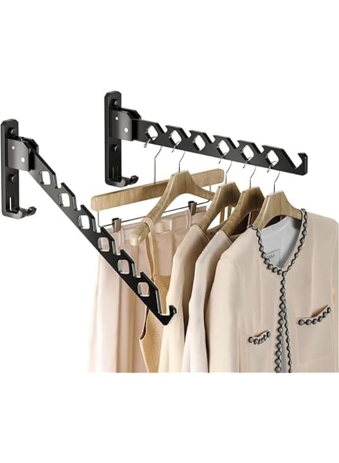 HOOKOR Wall Mount Coat Hanger Holder Black Clothes Drying Organizer Rack Garment Hooks Aluminium Retractable Folding Indoor Wall Mounted Hanger Space Saver for Laundry Room Bedroom Black 2Pack - Image 1
