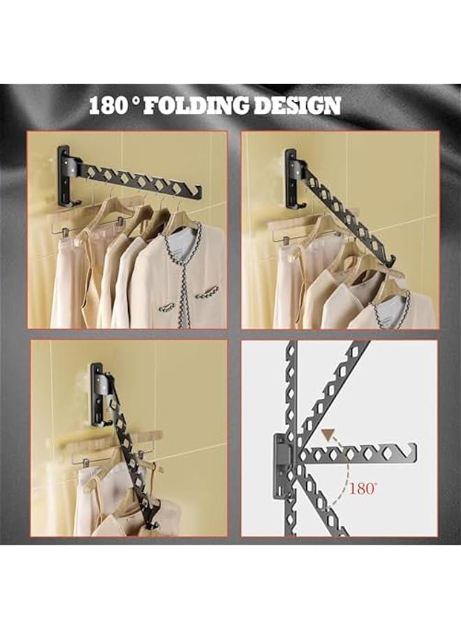 HOOKOR Wall Mount Coat Hanger Holder Black Clothes Drying Organizer Rack Garment Hooks Aluminium Retractable Folding Indoor Wall Mounted Hanger Space Saver for Laundry Room Bedroom Black 2Pack - Image 2