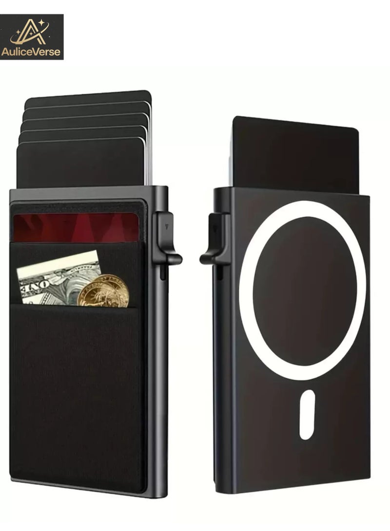 أوليس فيرس  حافظة بطاقات معدنية مانعة للقراءة اللاسلكية - حافظة بطاقات عمل تفتح تلقائياً مضادة لإزالة المغناطيسية ومقاومة للسرقة - Image 1