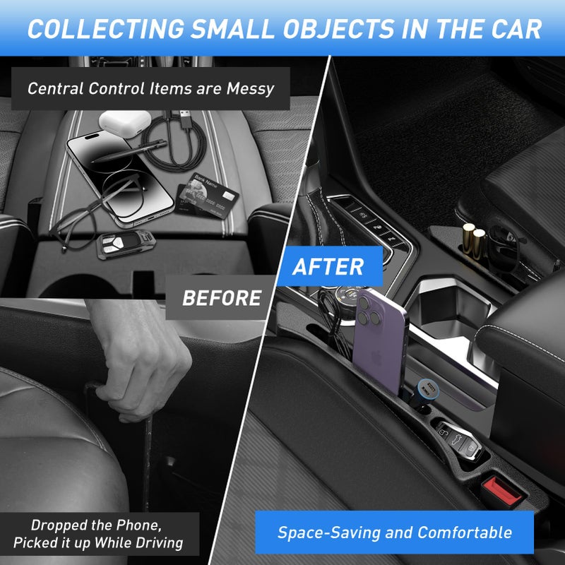 DDTPDE Car Seat Gap Filler 2Pack, Inserts Between Seats Console with Organizer Storage Upgraded Phone Holder Car Side Seat Gap Fillers Cars Front Seats Fill Plug Car Essentials for Vehicle SUV Truck (Black) - Image 3