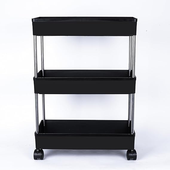 Leaffybezz Kitchen Trolley with Wheels, 3 Layer Kitchen Organizer Accessories Items & Storage Onion Potato Rack, Vegetable Basket for Kitchen Storage (Black) - Image 1