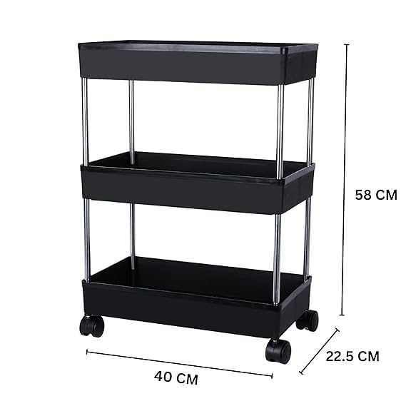 Leaffybezz Kitchen Trolley with Wheels, 3 Layer Kitchen Organizer Accessories Items & Storage Onion Potato Rack, Vegetable Basket for Kitchen Storage (Black) - Image 3