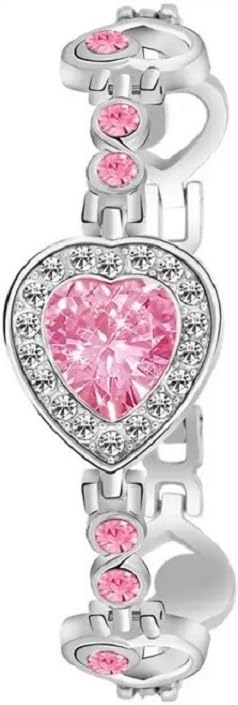 Acnos Stainless Steel Premium Pink Dial Diamond Silver Analog Watch Love Heart Chip Diamond Bracelet For Girl Best Design Butterfly Combo 3 Pack Of 3, Silver Band - Image 3