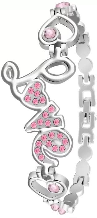 Acnos Stainless Steel Premium Pink Dial Diamond Silver Analog Watch Love Heart Chip Diamond Bracelet For Girl Best Design Butterfly Combo 3 Pack Of 3, Silver Band - Image 2