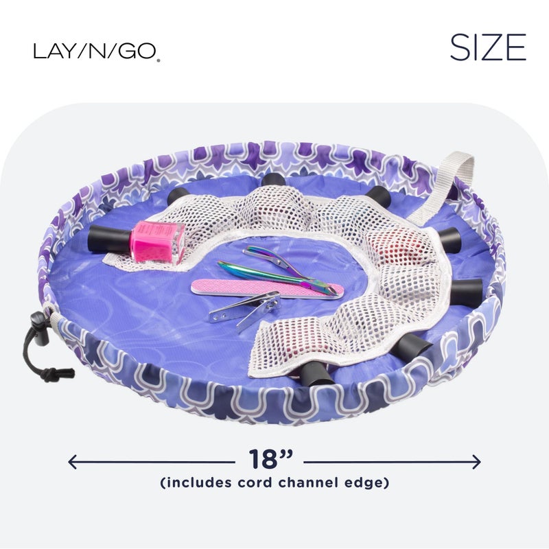 Lay-n-Go حقيبة مستحضرات التجميل لليدين Lay-n-Go NailSpa مع سحاب - حقيبة تنظيم مستلزمات الأظافر المحمولة مع 8 جيوب شبكية مرنة ومركز دائري - منظم مجموعة الأظافر المتين والقابل للغسل في الغسالة (18 بوصة، زهور بنفسجية [أرجواني]) - Image 5