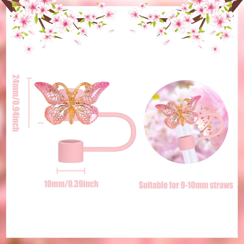 Cussom Butterfly Straw Toppers, Cute Butterfly Straw Covers Compatible with Stanley Cups 30&40 Oz Tumbler with Handle, Reusable Silicone Drinking Tips Accessories - Image 2