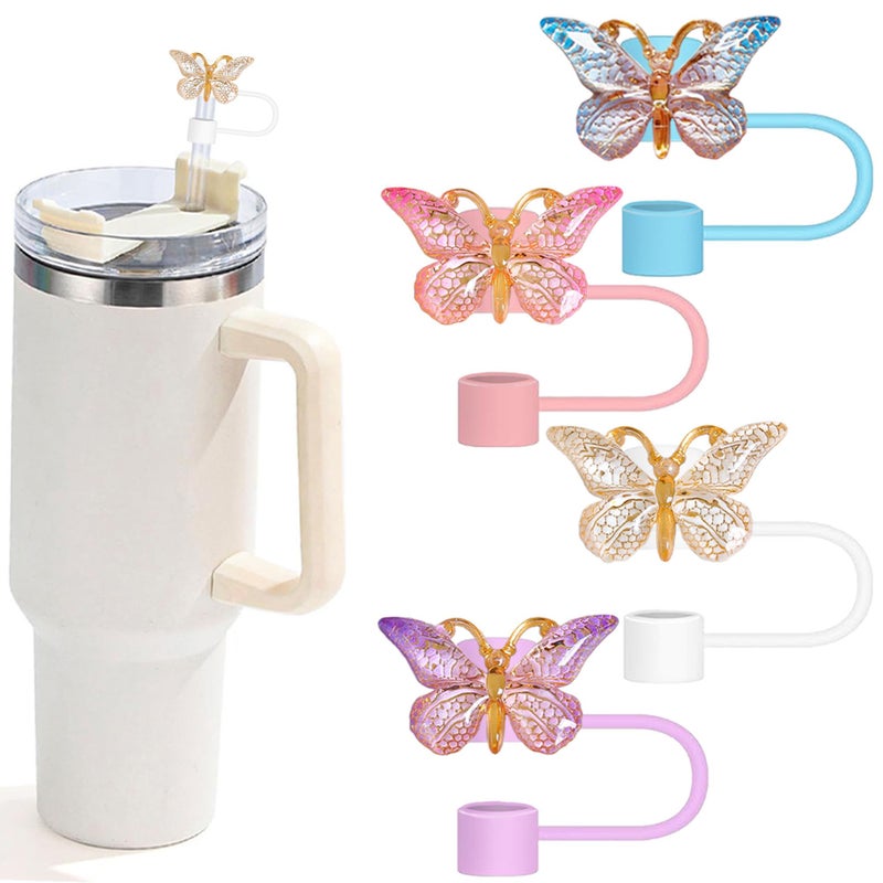 Cussom Butterfly Straw Toppers, Cute Butterfly Straw Covers Compatible with Stanley Cups 30&40 Oz Tumbler with Handle, Reusable Silicone Drinking Tips Accessories - Image 1