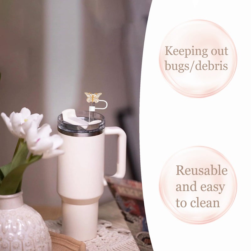 Cussom Butterfly Straw Toppers, Cute Butterfly Straw Covers Compatible with Stanley Cups 30&40 Oz Tumbler with Handle, Reusable Silicone Drinking Tips Accessories - Image 3