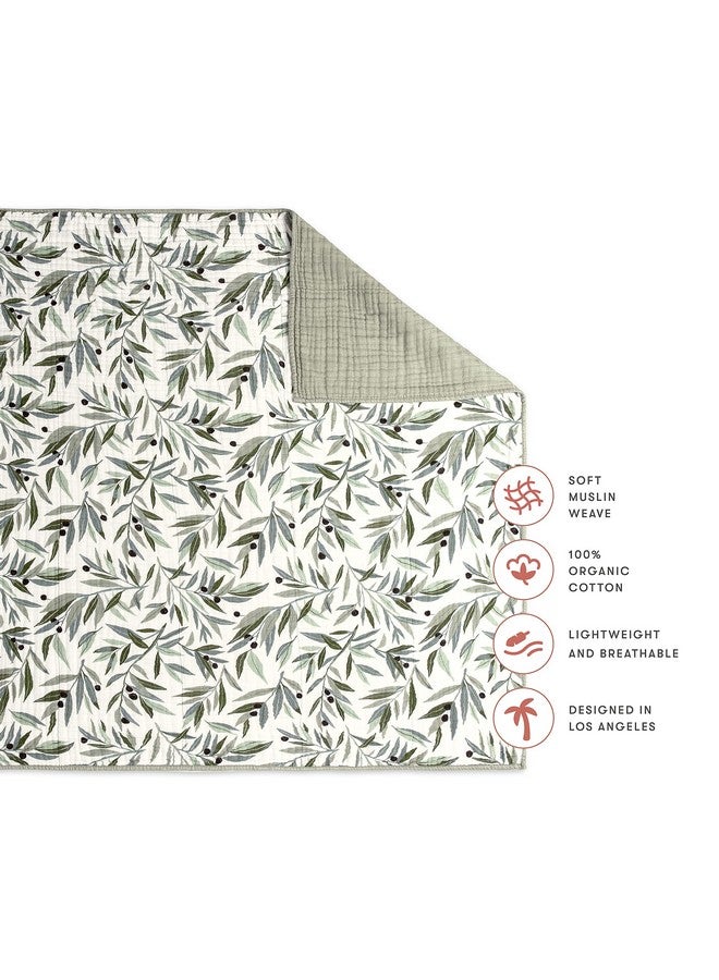 babyletto 100% Organic Cotton Quilt, GOTS-Certified, 3-Layers of Ultra-Soft and Breathable Muslin - Olive Branches - Image 2