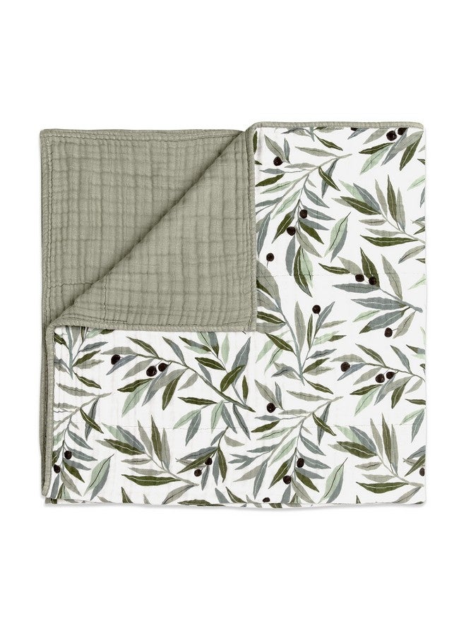 babyletto 100% Organic Cotton Quilt, GOTS-Certified, 3-Layers of Ultra-Soft and Breathable Muslin - Olive Branches - Image 1