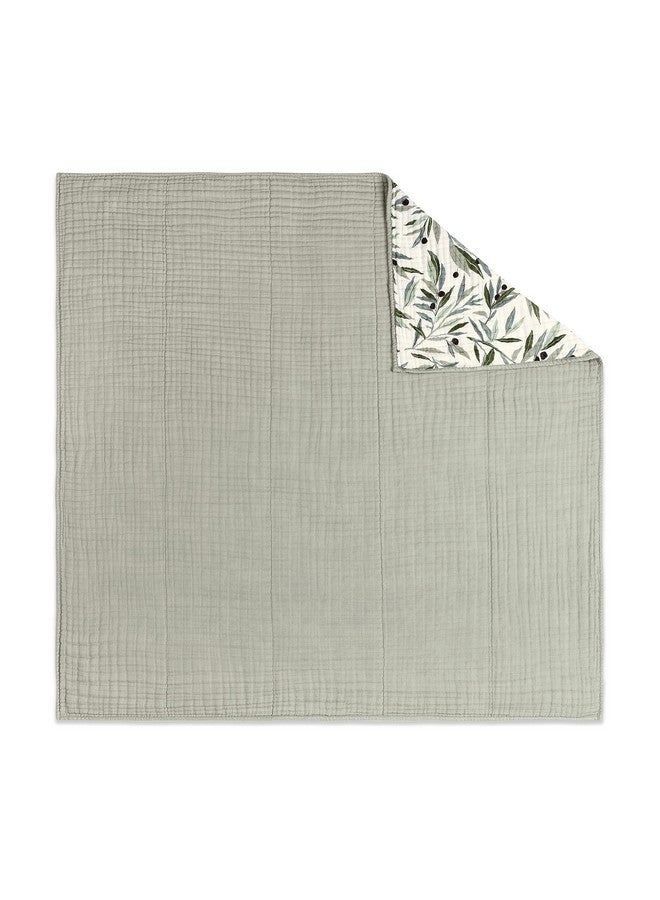 babyletto 100% Organic Cotton Quilt, GOTS-Certified, 3-Layers of Ultra-Soft and Breathable Muslin - Olive Branches - Image 3