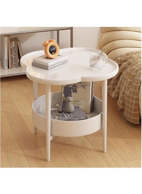 2 Tier Black Sofa Table Side Table, Couch Side End Table Plastic Side Table Small Beside Table Tray Table Cute Accent Table for Living Room Cups Vase Books (White)