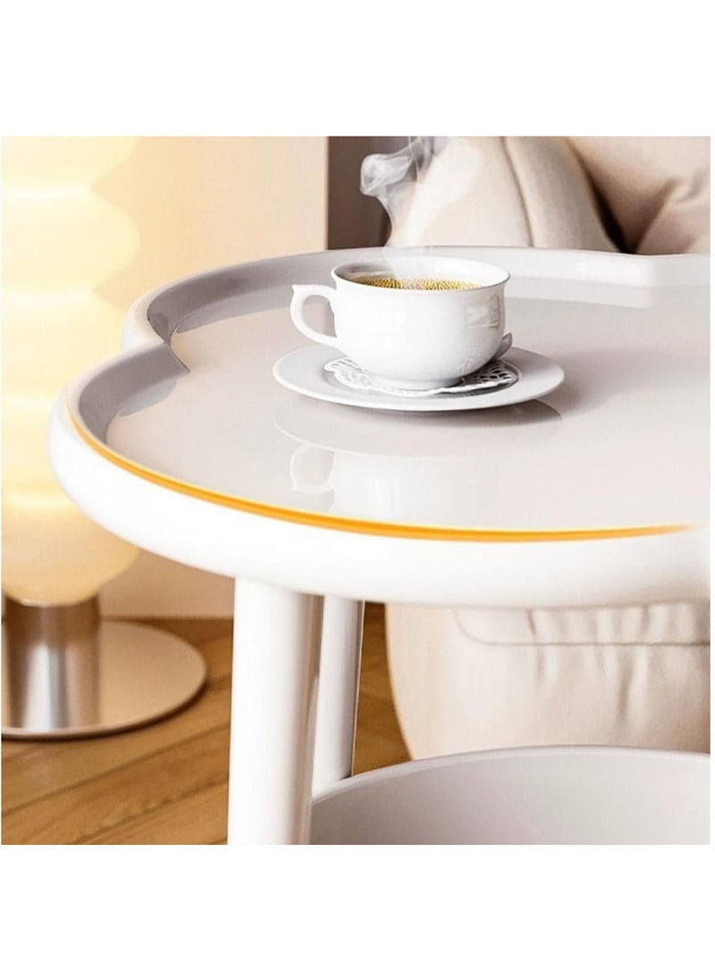 Hihonor - 2 Tier Black Sofa Table Side Table, Couch Side End Table Plastic Side Table Small Beside Table Tray Table Cute Accent Table for Living Room Cups Vase Books (White) - Image 1