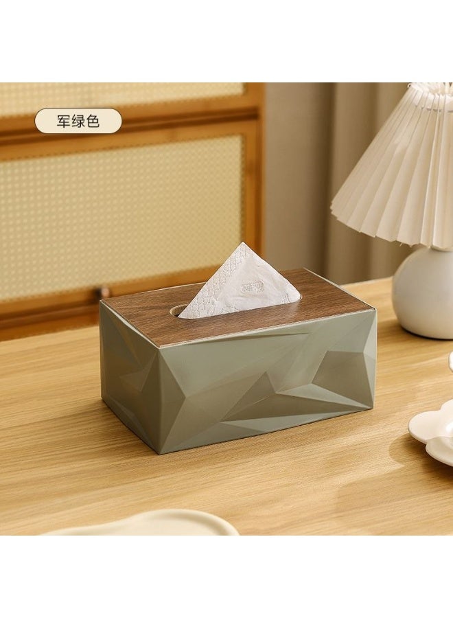 Plastic tissue box with wooden lid