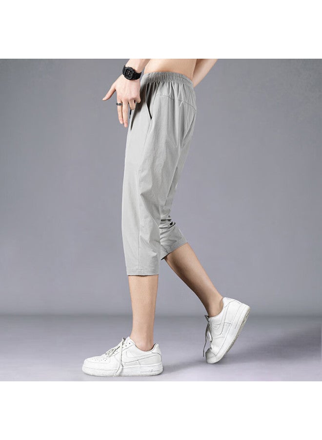 Vancamel Men's Summer Shorts Seven-point Thin Ice Silk Quick-drying Sports Elastic Breathable Casual Pants Light Grey 5XL - Image 2