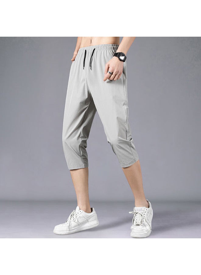 Vancamel Men's Summer Shorts Seven-point Thin Ice Silk Quick-drying Sports Elastic Breathable Casual Pants Light Grey 5XL - Image 3