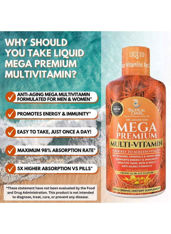 Tropical Oasis Mega Premium Liquid Multivitamin | Natural Immune Support Vitamin w/ 1333% Vitamin C, 200% D3, Zinc + 20 Vitamins, 70 Minerals, & 21 Amino Acids | Sugar Free | Orange Flavor | 98% Absorption | 32 Serv - Image 5