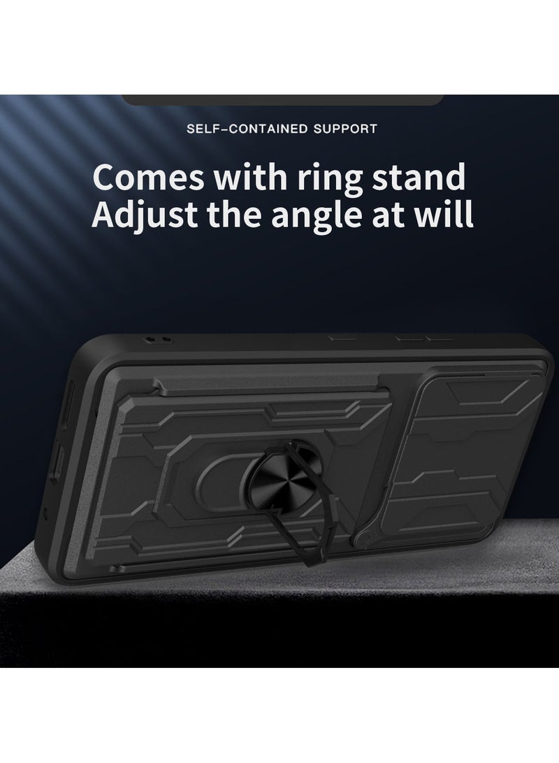 for Nothing Phone 2A 5G Case, Card Holder & Slide Camera Lens Cover, Magnetic Ring Holder Kickstand Protective Phone Case for Nothing Phone 2A 5G, Black - Image 2