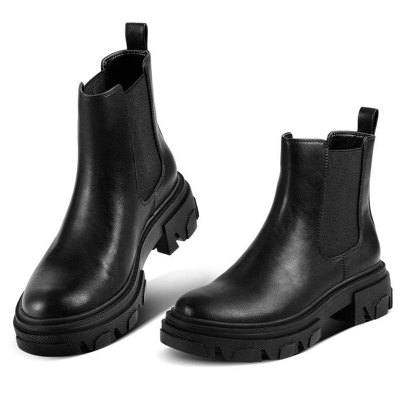 PIZZ ANNU Women's Dani Platform Chelsea Boots Fashion Lug Sole Combat Chunky Block Heel Slip on Elastic Gore Ankle Booties Shoes, Black 9.5 - Image 4