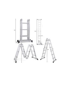 Robustline Multi Purpose Folding Step Ladder Platform Extendable Scaffold Ladder Aluminum 7 in 1 Extension Step Lightweight (4x3)