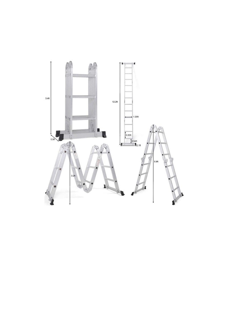 ROBUSTLINE Robustline Multi Purpose Folding Step Ladder Platform Extendable Scaffold Ladder Aluminum 7 in 1 Extension Step Lightweight (4x3)  - Image 1