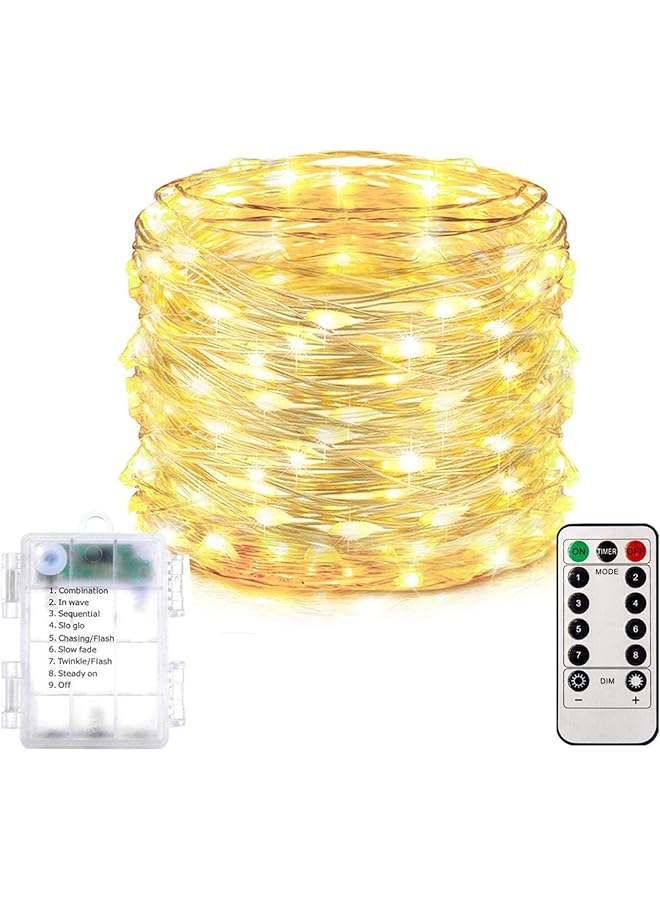 The Bros أضواء الجنية تعمل بالبطارية، 20م 200 LED أضواء تعمل بالبطارية، 8 أوضاع أضواء سلك نحاسي مقاومة للماء، لمركز الزفاف، الحفلات، الطاولة (أبيض دافئ) - Image 1