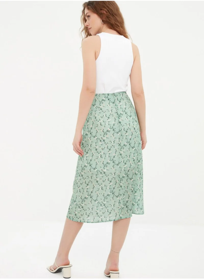 trendyol Split Hem Printed Midi Skirt